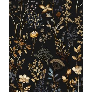 Imagem de Papel de parede vintage preto dourado floral descascar e colar 44,5 cm x 998,2 cm folha boho escura papel de contato colorido para banheiro quarto armário mural vinil impermeável removível casa de