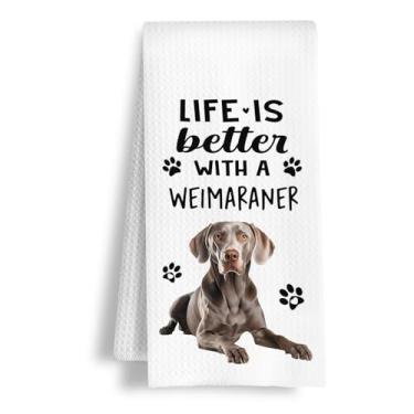 Imagem de HSIASHENG Toalhas de cozinha engraçadas Weimaraner, Life is Better with a Weimaraner Toalha de prato para cozinha, decoração de casa de banho, presente para amantes de cães, 40 × 61 cm