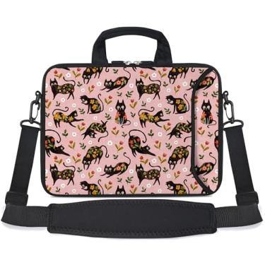 Imagem de RICHEN Bolsa de ombro para laptop de 43.2 cm com alça para notebook de 15,6/16/17/17,3/17,3/17,5 polegadas (flores gatos, 16-17,3 polegadas)
