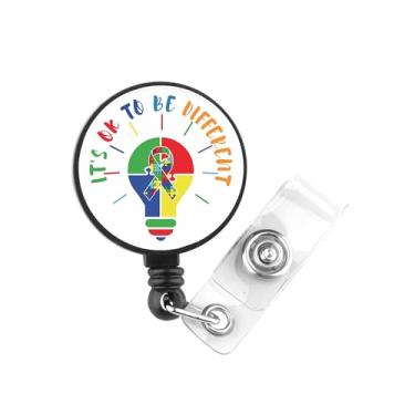 Imagem de PLITI Presente de conscientização do autismo, presentes para síndrome de Asperger It's Ok to Be Different Autismo Carretel de crachá para enfermeira médica (distintivo seja diferente)