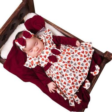 Imagem de Saída de Maternidade Menina Aconchego Corações 05 Peças P - Amora Baby
