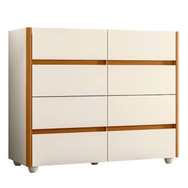 Imagem de Cômoda Aparador 8 Gavetas Off White-cinamomo Com Tampo De Vidro - Móveis Albatroz Off White-cinamomo