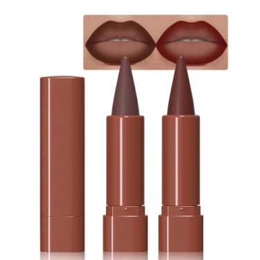 Imagem de BINGBRUSH Delineador labial marrom escuro gradiente 2 em 1, lápis labial à prova d'água de longa duração com ponta de cone, giz de cera para contorno ombré impecável, conjunto de maquiagem feminina de