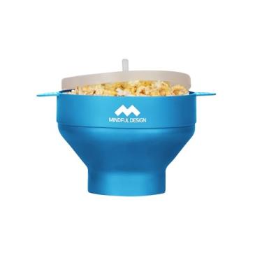 Imagem de A pipoqueira de micro-ondas original Mindful Design – Tigela de silicone, livre de BPA e pode ser lavada na lava-louças (azul claro)