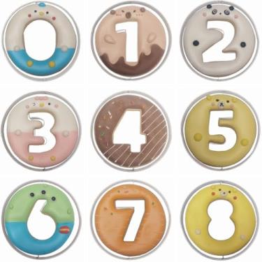 Imagem de Conjunto de cortadores de biscoito em formato de número grande com design de donut, 9 peças de aço inoxidável 0 a 8 moldes de cortador de fondant de rosquinha recheados com creme, faça você mesmo (6