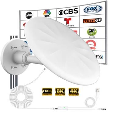 Imagem de Antena de TV omnidirecional externa, antena externa para Smart TV, sinal HD digital de recepção de longo alcance de 720°, com super amplificador de sinal, para sótão, trailer, barco, 2025 (BRANCO01)