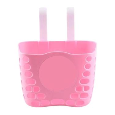 Imagem de menolana Cesta frontal para bicicleta infantil, cesto frontal para guidão, removível, portátil, fofo, para triciclo, scooter, ao ar livre, Rosa