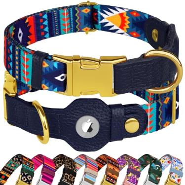 Imagem de Coleira AirTag para cães de raça pequena, média e grande - Coleira ajustável com suporte para Airtag - Rastreador de couro macio GPS Apple Air Tag Coleiras para animais de estimação (GG, ajuste de