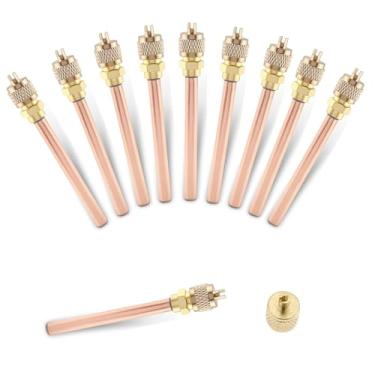 Imagem de ANTFEES Válvula de acesso de serviço HVAC de 10 peças, sistema Schrader, válvulas de acesso de enchimento de cobre de 6,9 cm + removedor de núcleo e tampa SAE 1/10.2 cm SAE x 1/10.2 cm OD x 10.2 cm