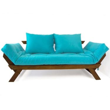 Imagem de Sofá Japão Futon Azul Turquesa Madeira Maciça Imbuia