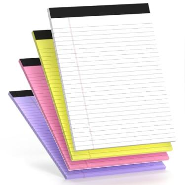 Imagem de 4 blocos de anotações, papel colorido, pautado, pautado, microperfurado, 30 folhas por bloco (total de 120 páginas), bloco de notas para lista de tarefas, material escolar e de escritório