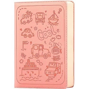 Imagem de CAGIE Diário de escrita criativa para crianças, caderno de couro de capa macia A5 com estampa de desenho animado, 224 páginas forradas, diários grossos de 120 g/m² para meninas e meninos, 14 x 20 cm, rosa