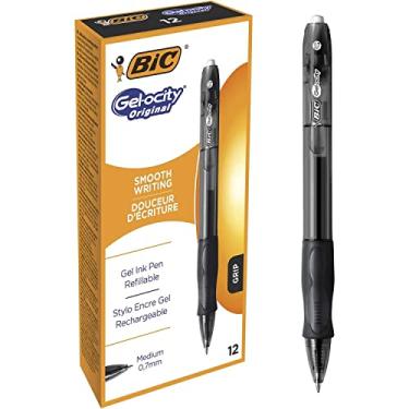 Imagem de Bic Gel-ocity Original, canetas de tinta gel, com aderência macia, escrita suave sem costura, em preto, médio: 0,7 mm, pacote com 12