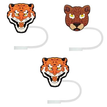 Imagem de STRACOUPI Tampa de palha de silicone tigre e leopardo para copos Stanley, acessório decorativo reutilizável, pacote com 3