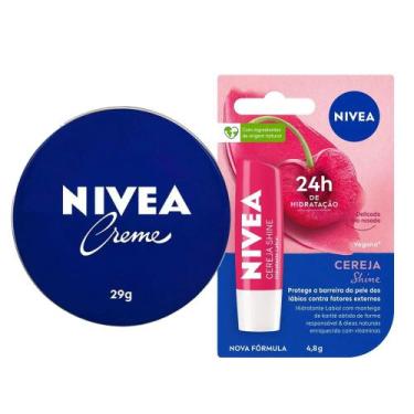 Imagem de Kit Nivea Care Creme Hidratante Latinha Azul 29g + Hidratante Labial C