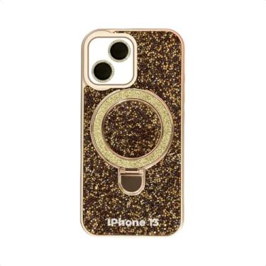 Imagem de Case Capa Capinha Party Com Suporte Para iPhone Brilhante Preto para iPhone (Dourado, iPhone 13)