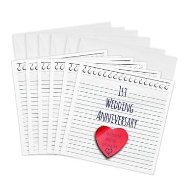 Imagem de 3dRose Presente de 1º aniversário de casamento - Papel comemorativo 1 ano juntos - primeiros aniversários - Cartões comemorativos, 15 x 15 cm, conjunto de 6 (gc_154428_1)