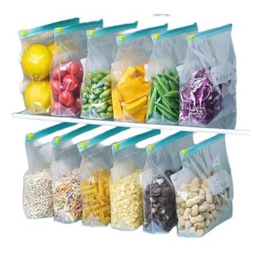 Imagem de Saco Hermético - 10 Unidades Tamanho G - Saco Para Congelar Armazenar e Organizar Alimentos - Com Zip Abre e Fecha Reutilizável Livre de BPA - Saquinho Para Congelador…