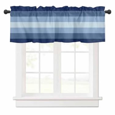Imagem de Cortina de sanefa azul marinho para janelas de cozinha, cortina listrada azul ombré, camada listrada abstrata, tratamento de janela, ombré, listras ombré, para quarto, sala de estar, banheiro, 152 x