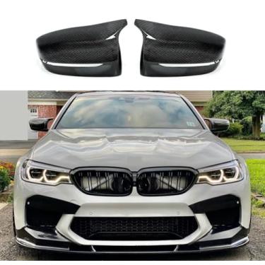 Imagem de TanReborn Tampas de reposição para espelhos retrovisores de asa de fibra de carbono genuína para BMW F90 M5 2018-2023, 1 par de caveira de espelho retrovisor lateral esportivo, preto