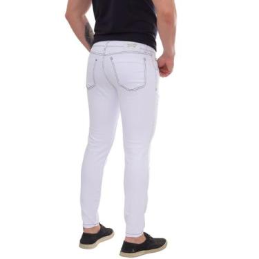 Imagem de Calça Sarja Masculina Branca Linha Preta Algodão Premium - 5 Estilos, 