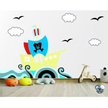 Imagem de Adesivo de Parede Infantil Navio Pirata no Oceano - Colakoala Adesivos