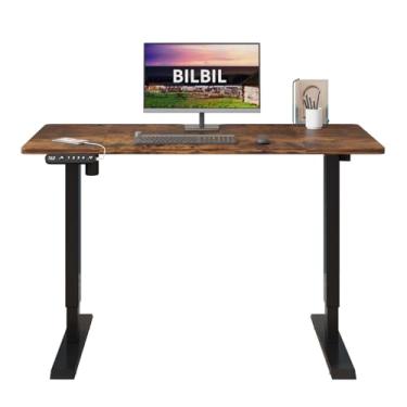 Imagem de bilbil Mesa de pé elétrica ajustável em altura, 121 x 61 cm, suporte para trabalho, escritório, casa, mesa ergonômica para computador com memória predefinida com emenda (marrom rústico)