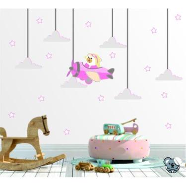 Imagem de Adesivo de Parede Infantil Urso Aviador Nuvens Meninas - Colakoala Ade