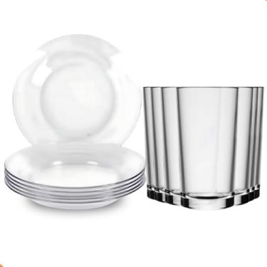 Imagem de Conjunto de Jantar em Vidro – 6 Pratos Fundos + 6 Copos Lisos 225ml – Design Liso Sofisticado, Transparente, Ideal para Refeições Elegantes e Uso Diário