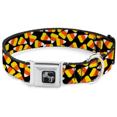 Imagem de Buckle-Down Coleira para animais de estimação, fivela de cinto de segurança de metal, milho doce, espalhado, preto, amarelo, laranja, branco, 40,6 a 58,8 cm de largura
