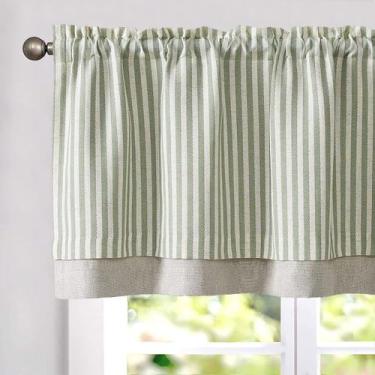 Imagem de Cortina Valance jinchan, listrada de linho, blackout, 45x46cm, verde s