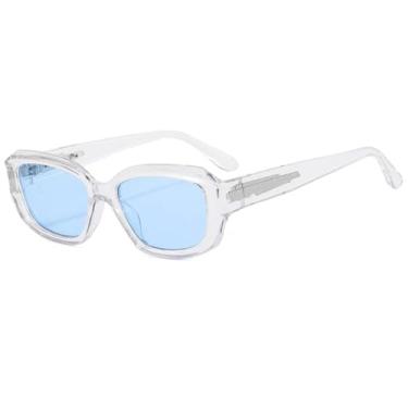 Imagem de VFDHN Óculos de sol retrô punk feminino e masculino, clássico, vintage, UV400, para festa ao ar livre (azul transparente)