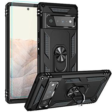 Imagem de Capa para Pixel 6 Pro, capa para Google Pixel 6 Pro com protetor de tela HD curvo 3D, suporte de anel de nível militar Androgate com suporte de 4,5 m, capa à prova de choque testada contra quedas para