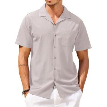 Imagem de Camisa masculina COOFANDY de linho com botões e manga curta com estamp