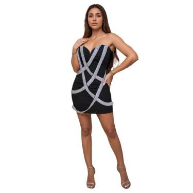 Imagem de Vestido PORRCEY Hot Drilling Off Shoulder com decote em V para mulhere