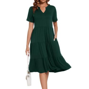 Imagem de Vestido feminino Jeqeocafy com decote em V, fluído, manga curta de ver