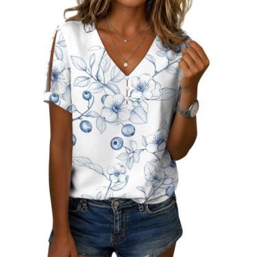 Imagem de Blusa feminina Zhyaj com estampa floral boho com decote em V e manga c