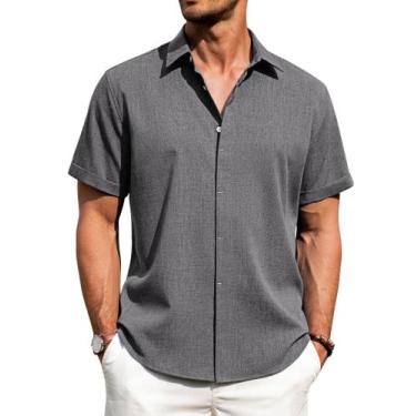 Imagem de Camisa masculina J.VER, algodão, linho, manga curta, cinza claro, GG