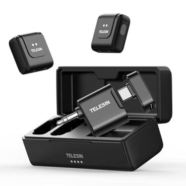 Imagem de TELESIN Microfone Lavalier sem fio com capa de carregamento, redução de ruído de um clique 32KHz 24Bit 22H bateria para gravação de vídeo tipo C serve para iPhone 15 série 16/SamrtPhone/PC/laptop