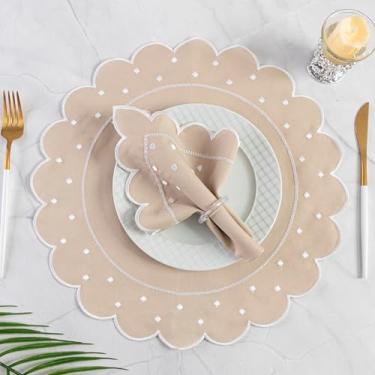 Imagem de Kit Jogo Americano Sousplat Bordado Suplat de Mesa Posta Redondo/Retangular e Guardanapos (Poá Avelã, Mesa 2 Lugares (4 Peças))