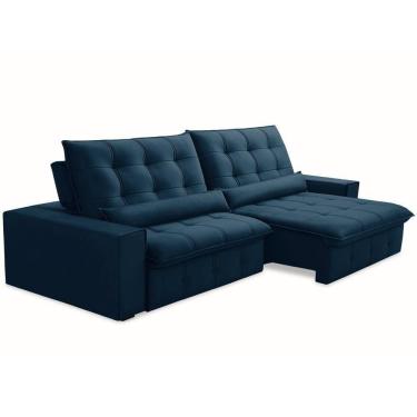 Imagem de Sofá Retrátil Reclinável Para Sala 4 Lugares 290cm Curie F04 Veludo Azul - Lyam Decor