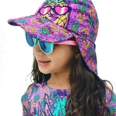 Imagem de Boné Praia Infantil Legionário Proteção UV Abacaxis Violeta UV.Line-Feminino