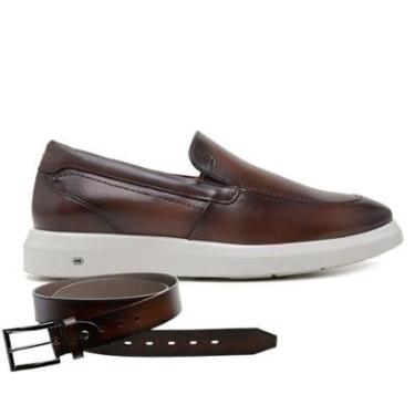 Imagem de Sapato Jota Pe Casual Marrom Em Couro Sandler + Cinto 91150-Masculino