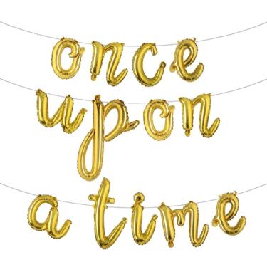 Imagem de Once Upon A Time Decorações de aniversário bandeira de balão coroa balões princesa 1º aniversário decorações para menina conto de fadas princesa festa de 1º ano (L ONCE UPON A TIME Dourado)