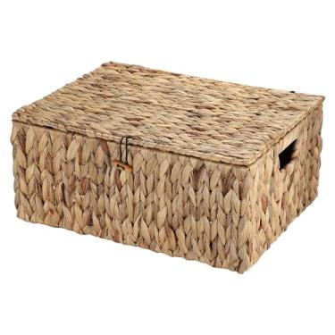 Imagem de Hipiwe Cestos de armazenamento de vime de tecido com tampa, cesta de vime de jacinto de água natural, cesta de prateleira para organizar a decoração da casa, 2GG