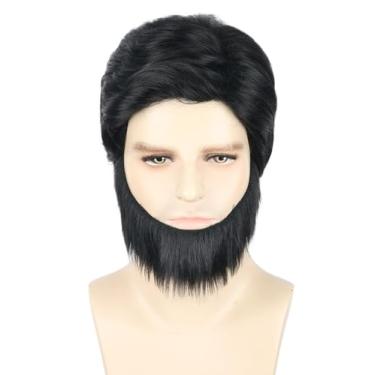 Imagem de Topcosplay Conjunto de peruca masculina preta curta e barba de fibra sintética para festa à fantasia de Halloween
