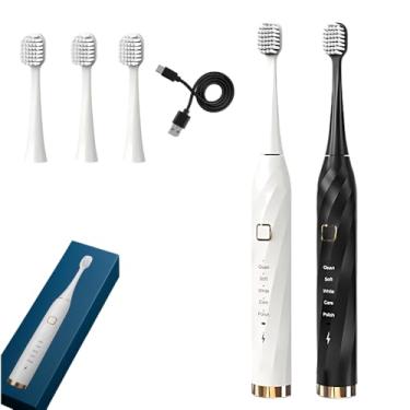 Imagem de Escova de dentes elétrica sônica recarregável, ideal para adultos e crianças, 5 modos opcionais IPX7 USB Escova de dentes ultrassônica elétrica de carregamento rápido com temporizador integrado cabo incluso + 3 refis de escova