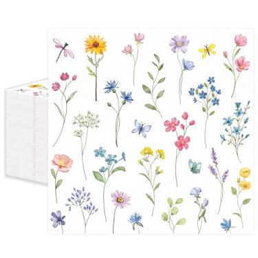 Imagem de 50 guardanapos de flores silvestres 33 x 33 polegadas, guardanapos de papel florais de primavera descartáveis guardanapos de festa de almoço guardanapos de coquetel para piquenique casamento
