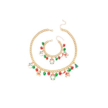 Imagem de HQLA Boneco de neve de Natal floco de neve Natal Stree flor grinalda colar pulseira pingente conjunto de joias para mulheres amuletos fofos bola vermelha sininho grinalda verde guirlanda festival