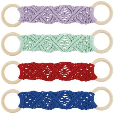 Imagem de KTZCTPCA 3 peças de suporte de toalha de prato de crochê, suporte de toalha de prato suspenso feito à mão, macramê boho para pendurar toalha de cozinha, anel de toalhas de cozinha para cozinha